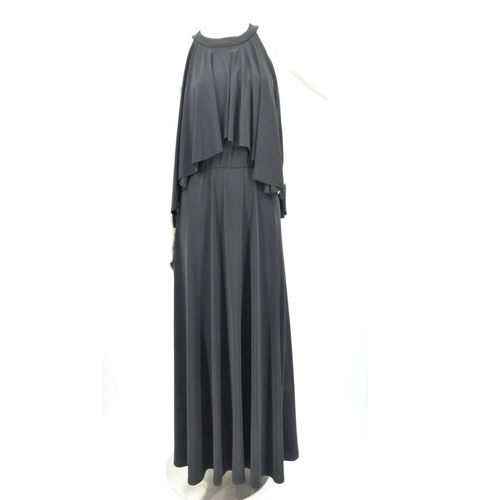 KOH KOH Black Jersey Knit Ruffle Layered Shift Maxi Dress Womens XL Halter
